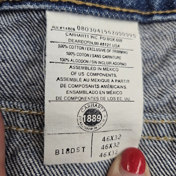 Carhartt Straight Traditional Fit Denim Blue Jeans men's size 46X32 B18 DST - Picture 12 of 12